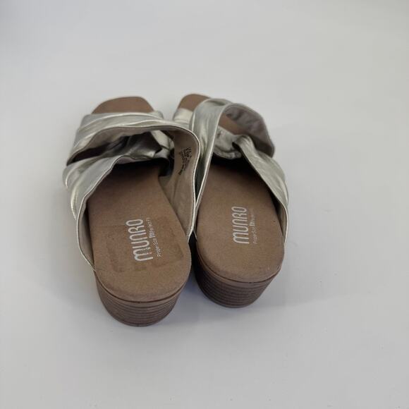 MUNRO Lee Women's Silver Metallic Slide Block Heel Mule Cross Strap Sandals 9.5 - Picture 6 of 9